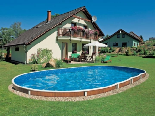 Pool mit Azuro Vario Wood Stahlwand 7,3x3,7x1,2 m (Aufstell-/Hallenbecken)